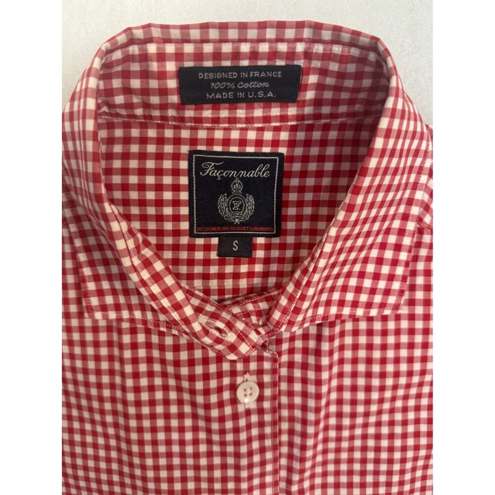Facconable Mens Red Gingham Button Down Shirt Cla… - image 2
